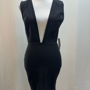 Tobi Black Deep V-Neck Mini Dress